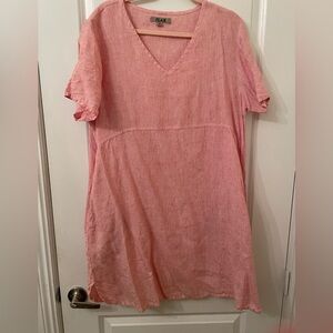 Flax Red and White Seersucker Linen Dress